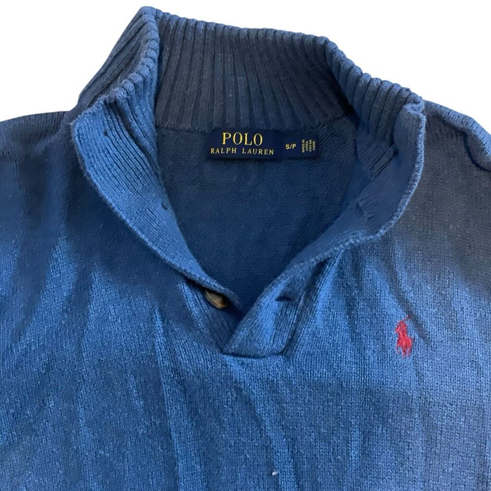 POLO RALPH LAUREN Sweater Estate Mock Henley Pullover Cotton Blue Men's Small - Picture 3 of 4